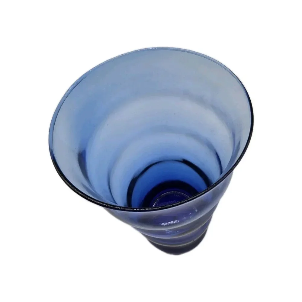 Vintage Cobalt Blue Art Deco Style Ribbed Conical Glass Vase